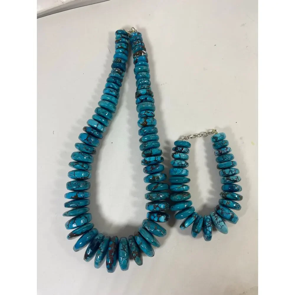 Graduated Blue Turquoise NuggetsNecklace and Braclet - Picture 4 of 10